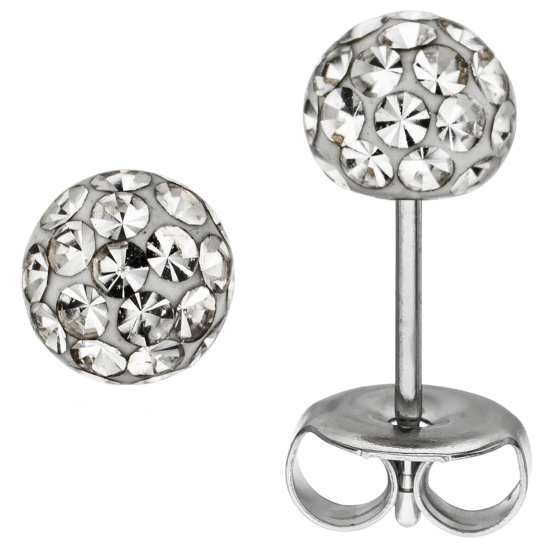 Ohrstecker Kugel Edelstahl mit Kristallsteinen Ohrringe Kugelohrstecker