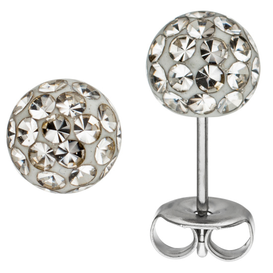 Ohrstecker Kugel Edelstahl mit Kristallsteinen Ohrringe Kugelohrstecker