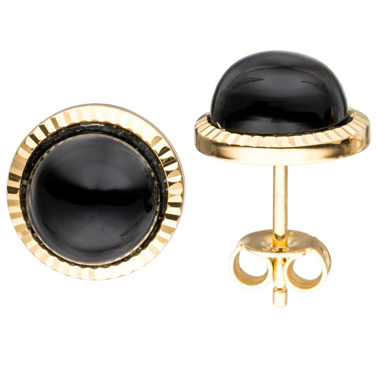 Ohrstecker rund 333 Gold Gelbgold 2 Onyxe schwarz Ohrringe Goldohrringe