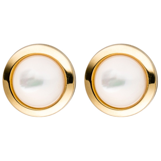 Ohrstecker rund 333 Gold Gelbgold 2 Perlmutt-Steine Ohrringe Goldohrringe