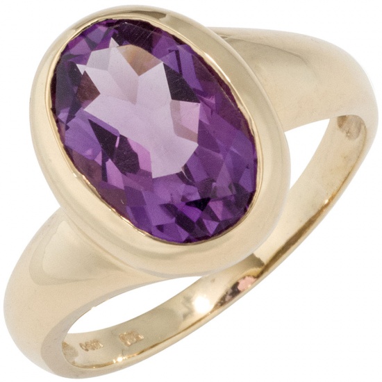 Damen Ring 585 Gold Gelbgold 1 Amethyst lila violett Goldring Amethystring