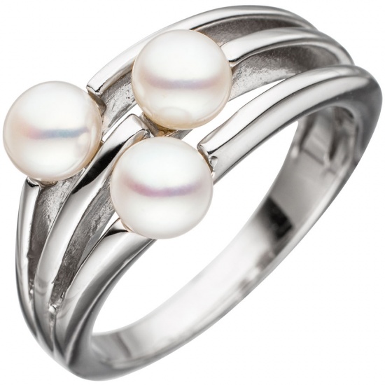 Damen Ring 925 Sterling Silber rhodiniert 3 Süßwasser-Perlen Perlenring