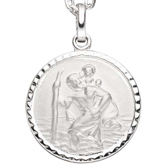 Anhänger Schutzpatron Christopherus rund 925 Sterling Silber mattiert