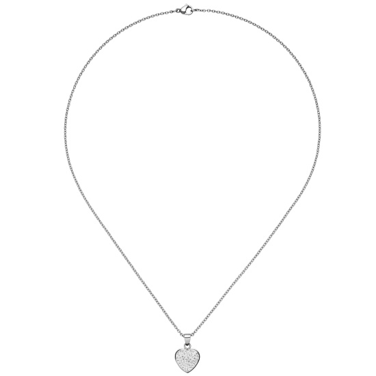 Collier Kette mit Anhänger Herz aus Edelstahl mit Kristallen 45 cm