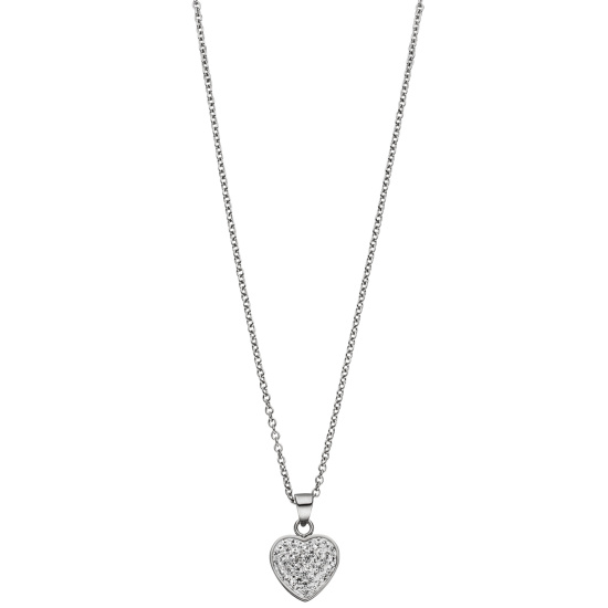 Collier Kette mit Anhänger Herz aus Edelstahl mit Kristallen 45 cm