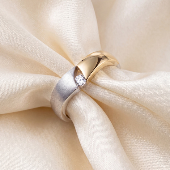 Damen Ring 925 Sterling Silber bicolor vergoldet matt 1 Zirkonia Silberring