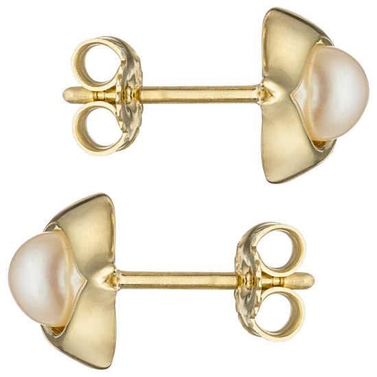 Ohrstecker Tropfen 333 Gold Gelbgold 2 Süßwasser Perlen Ohrringe