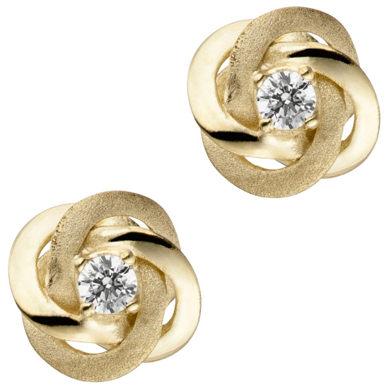 Ohrstecker verschlungen 333 Gold Gelbgold teil matt 2 Zirkonia Ohrringe