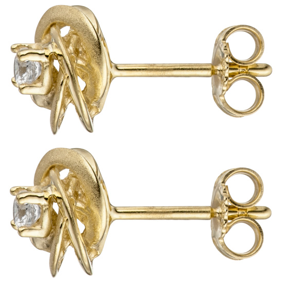 Ohrstecker verschlungen 333 Gold Gelbgold teil matt 2 Zirkonia Ohrringe
