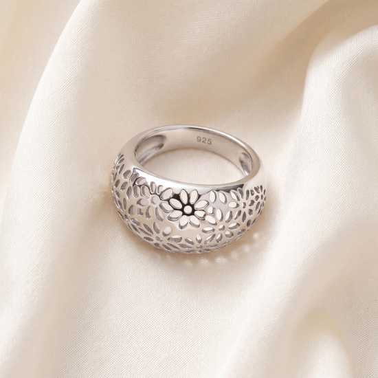Damen Ring breit mit Blumen Muster 925 Sterling Silber Silberring
