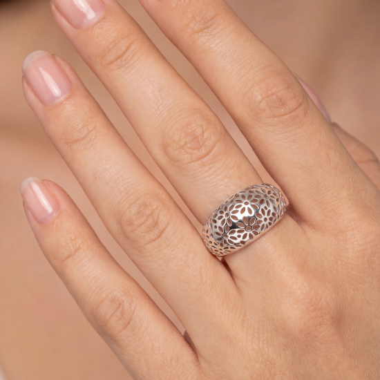 Damen Ring breit mit Blumen Muster 925 Sterling Silber Silberring