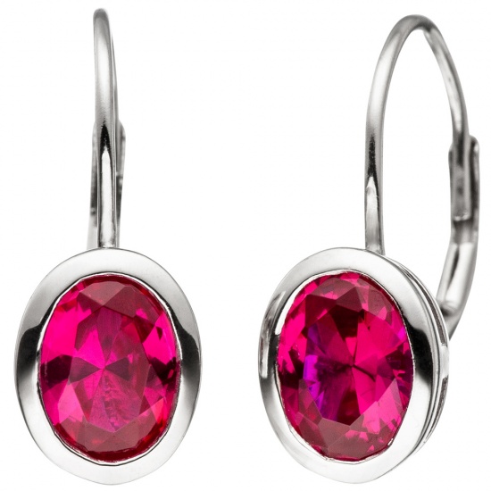 Boutons oval 925 Sterling Silber 2 Zirkonia rot Ohrringe Ohrhänger Silberohrringe