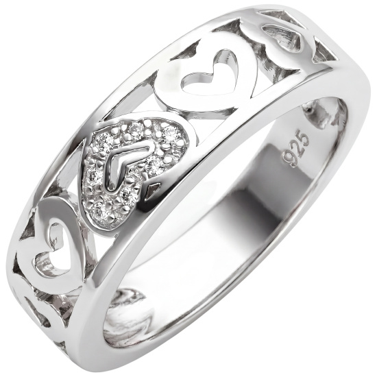 Damen Ring Herz Herzen 925 Sterling Silber mit 7 Zirkonia Silberring