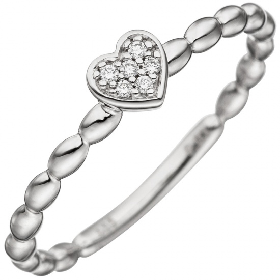 Damen Ring Herz 585 Gold Weißgold 6 Diamanten Brillanten Diamantring Herzring