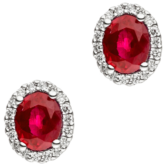Ohrstecker oval 585 Gold Weißgold 36 Diamanten Brillanten 2 Rubine rot Ohrringe