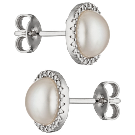 Ohrstecker 333 Gold Weißgold 2 Süßwasser Perlen Ohrringe Perlenohrstecker