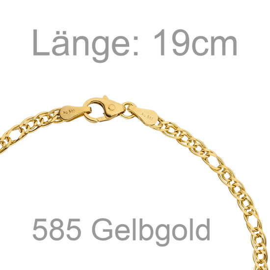 Zwillings-Panzerarmband 585 Gelbgold 19 cm Gold Armband Goldarmband