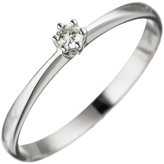 Damen Ring 585 Gold Weißgold 1 Diamant Brillant Weißgoldring Diamantring
