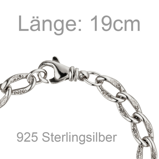 Panzerarmband 925 Sterling Silber mit Struktur 19 cm Armband Silberarmband