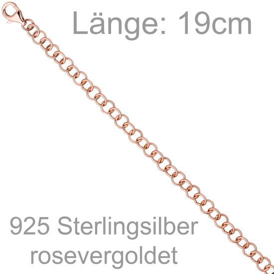 Rundankerarmband 925 Silber rotgold vergoldet 19 cm Armband Ankerarmband