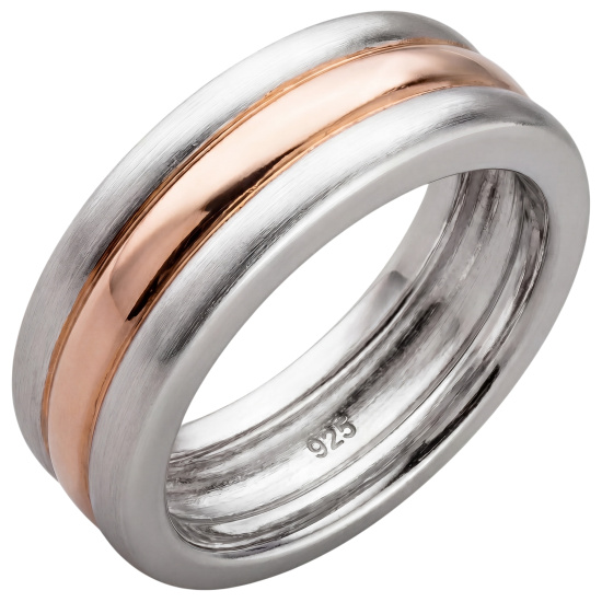 Damen Ring 925 Sterling Silber bicolor vergoldet teil matt