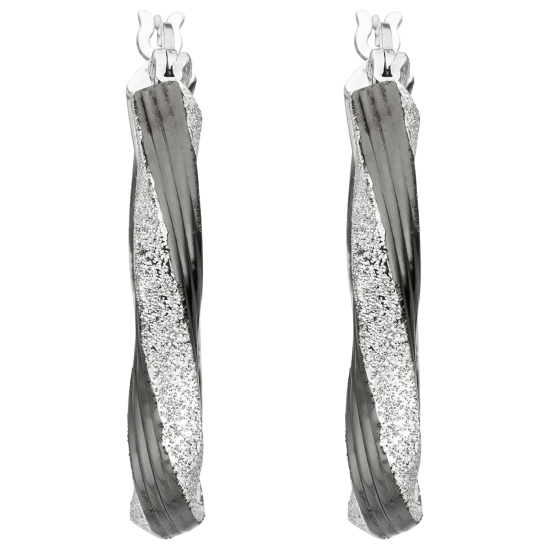 Creolen gedreht oval 925 Sterling Silber schwarz bicolor Ohrringe