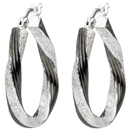 Creolen gedreht oval 925 Sterling Silber schwarz bicolor Ohrringe