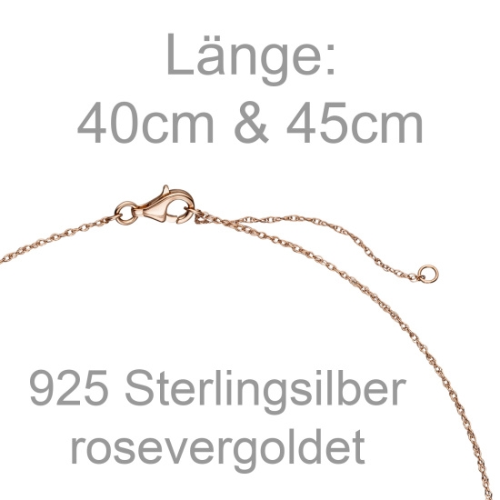 Collier Halskette 925 Sterling Silber rotgold vergoldet mit 6 Zirkonia 45 cm