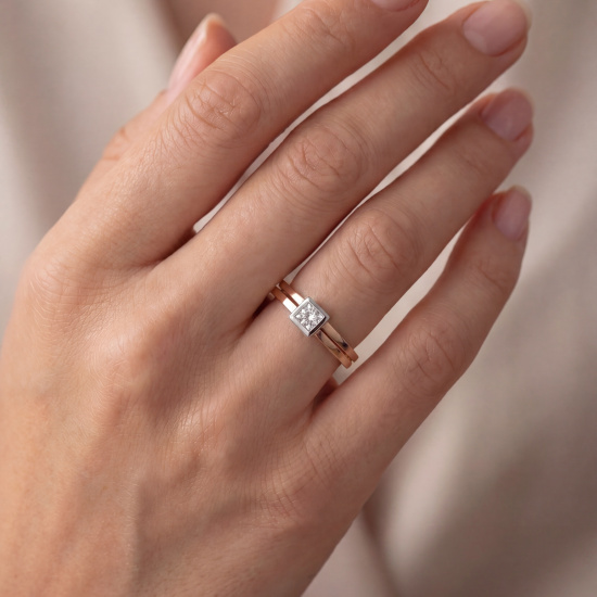 Damen Ring 375 Gold Rotgold bicolor 1 Zirkonia Goldring