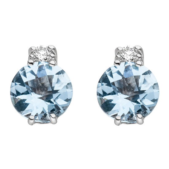 Ohrstecker 585 Weißgold 2 Diamanten Brillanten 2 Aquamarine hellblau blau