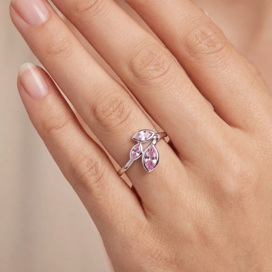 Damen Ring 925 Sterling Silber 3 Zirkonia rosa Silberring