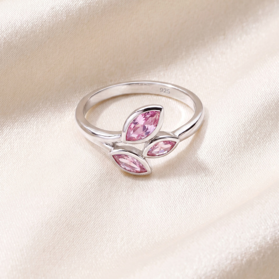 Damen Ring 925 Sterling Silber 3 Zirkonia rosa Silberring