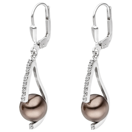 Ohrhänger 925 Sterling Silber 2 Perlen braun 18 Zirkonia Ohrringe Perlenohrringe