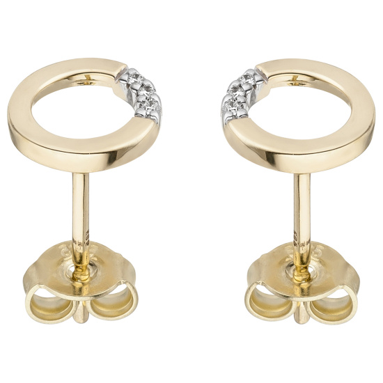 Ohrstecker rund 585 Gold Gelbgold 6 Diamanten Brillanten Ohrringe Goldohrstecker