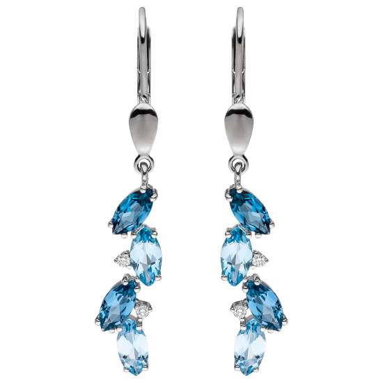 Ohrhänger 585 Gold Weißgold 4 Diamanten Brillanten 8 Blautopase hellblau blau