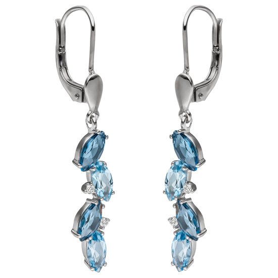 Ohrhänger 585 Gold Weißgold 4 Diamanten Brillanten 8 Blautopase hellblau blau