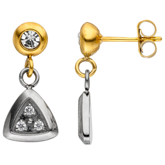 Ohrhänger Edelstahl bicolor beschichtet mit Kristallsteinen und 6 Zirkonia