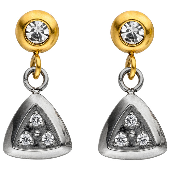 Ohrhänger Edelstahl bicolor beschichtet mit Kristallsteinen und 6 Zirkonia