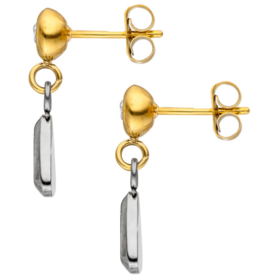 Ohrhänger Edelstahl bicolor beschichtet mit Kristallsteinen und 6 Zirkonia