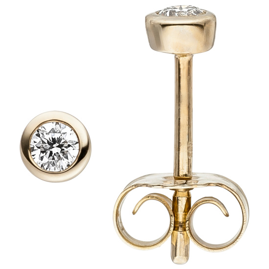 Ohrstecker 585 Gold Gelbgold 2 Diamanten Brillanten Ohrringe Diamantohrstecker