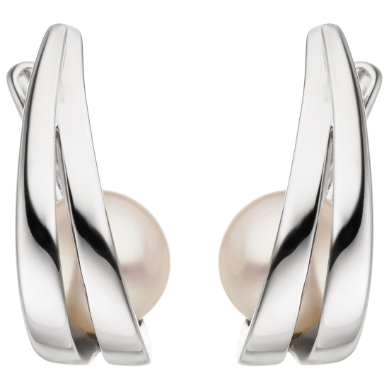 Creolen 925 Sterling Silber 2 Süßwasser Perlen Ohrringe Perlenohrringe