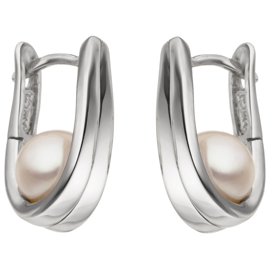 Creolen 925 Sterling Silber 2 Süßwasser Perlen Ohrringe Perlenohrringe
