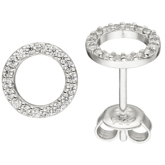 Ohrstecker rund 925 Sterling Silber 36 Zirkonia Ohrringe Silberohrstecker 8,6 mm