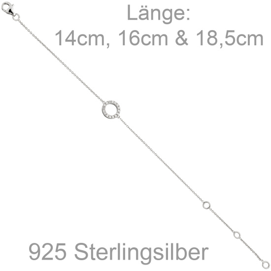 Armband 925 Sterling Silber 16 Zirkonia 18,5 cm Silberarmband