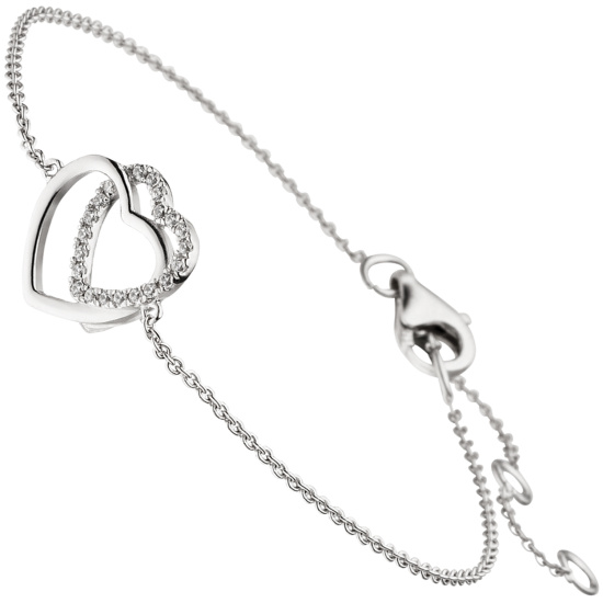 Armband Herz Herzen 925 Sterling Silber 21 Zirkonia 18,5 cm Silberarmband