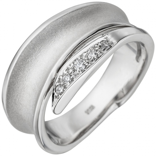 Damen Ring 585 Gold Weißgold teil matt 5 Diamanten Brillanten Diamantring