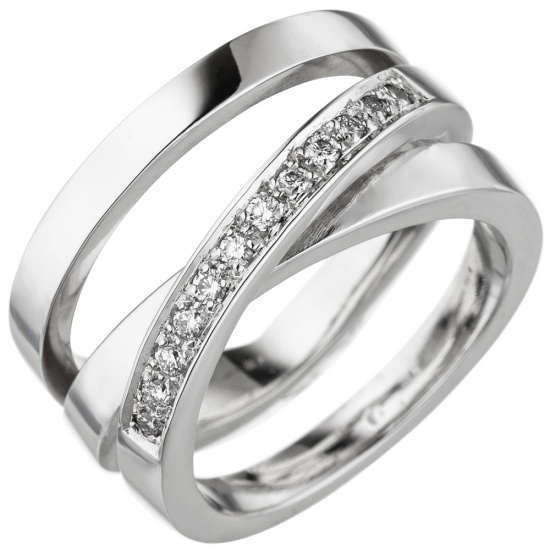 Damen Ring verschlungen 585 Gold Weißgold 12 Diamanten Brillanten Diamantring
