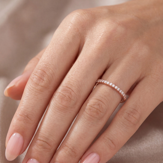 Damen Ring schmal 925 Sterling Silber rotgold vergoldet mit 21 Zirkonia