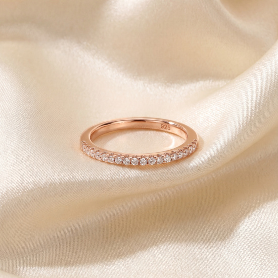 Damen Ring schmal 925 Sterling Silber rotgold vergoldet mit 21 Zirkonia