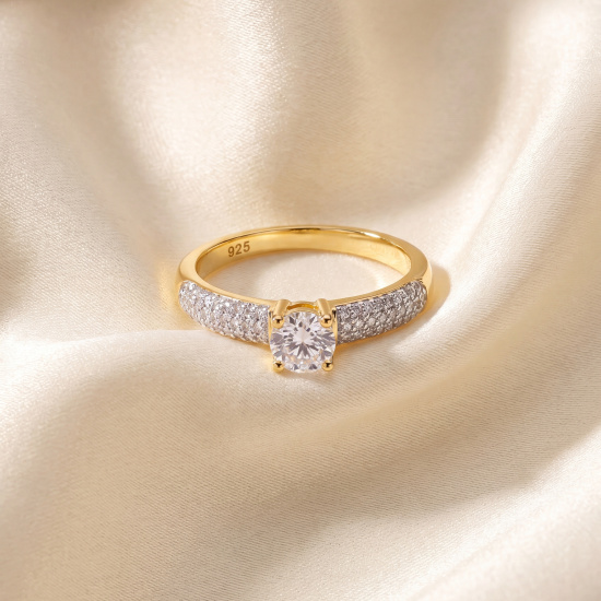 Damen Ring 925 Sterling Silber gold vergoldet mit 45 Zirkonia